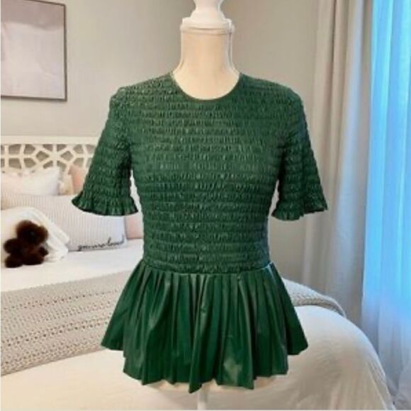 Zara Ruched Faux Leather Holiday Top in Green - Picture 3 of 16